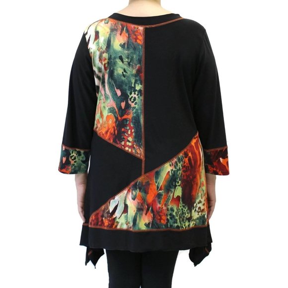 Pretty Woman Funky Patchwork Tunic Top Plus Size, Green - Picture 6 of 7